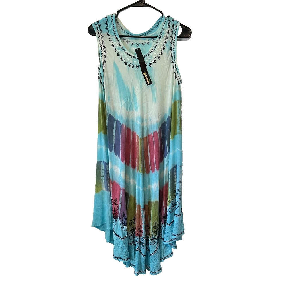 Shoreline Women's Sleeveless Dress Blue Beach‎ Dress Embroidered One Size NEW